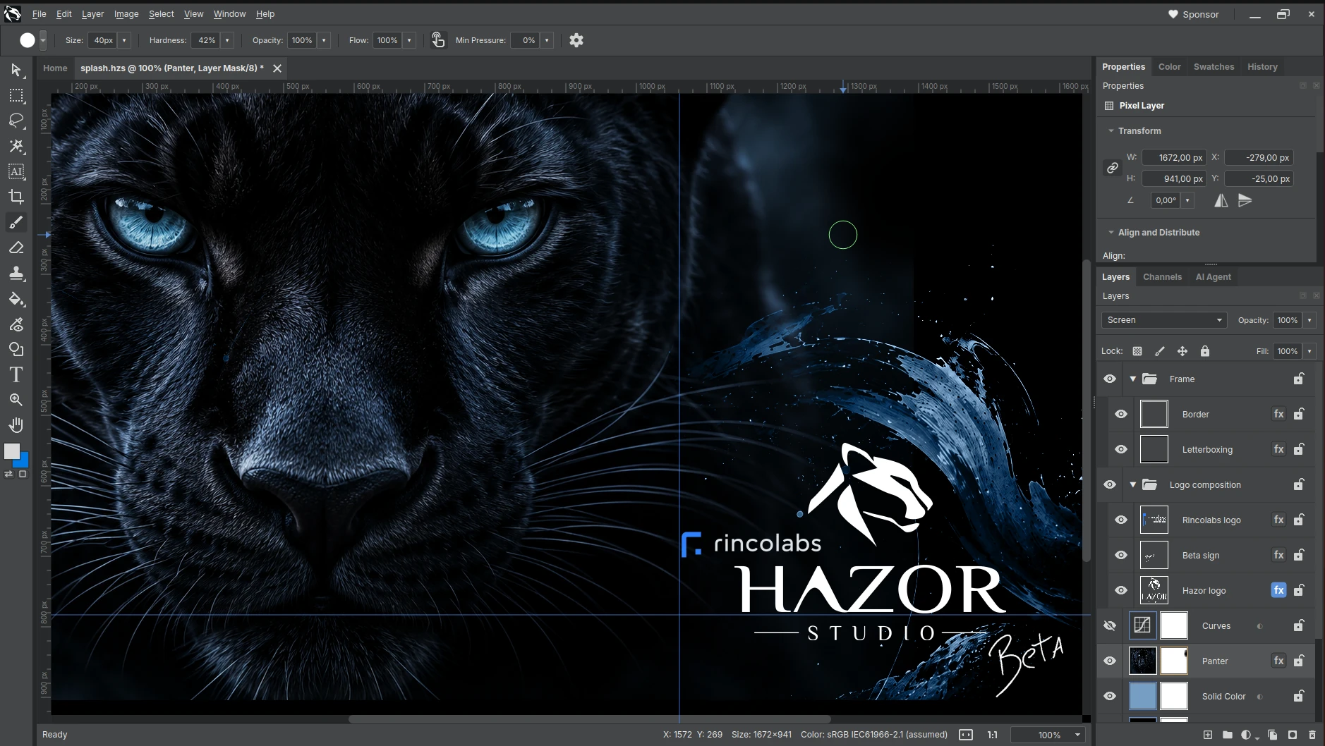 Hazor Studio workspace showing the brush engine and editing canvas